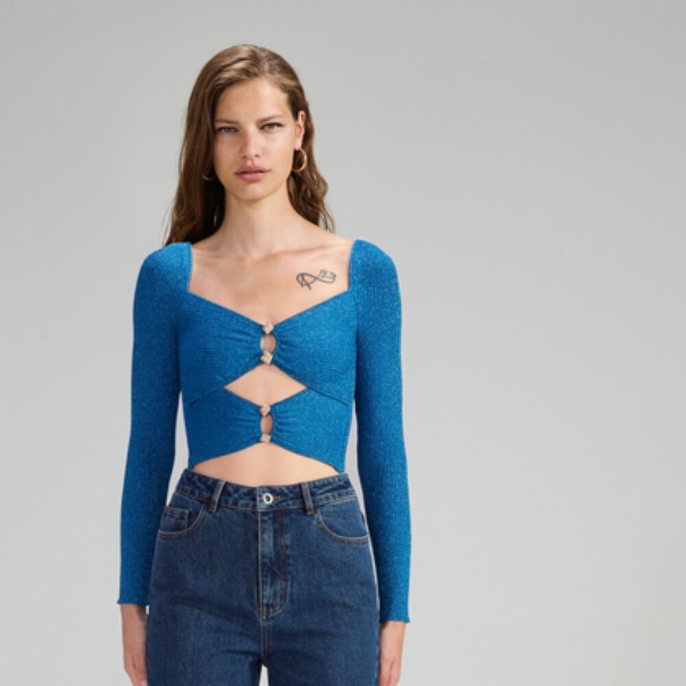 NWT Blue Lurex Knit Top  L